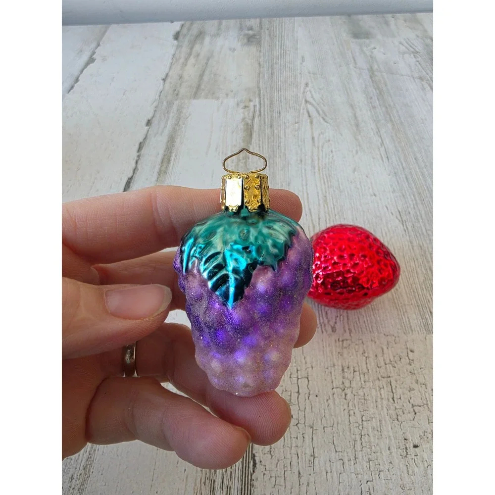Vintage mercury glass strawberry lemon pepper grape ornament set‎ tree glitter